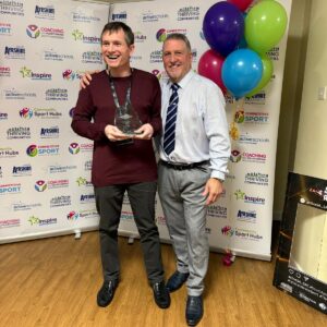 Chris receives his award at the South Ayrshire Sports Awards with Tams Brig Coach Charlie Strachan 