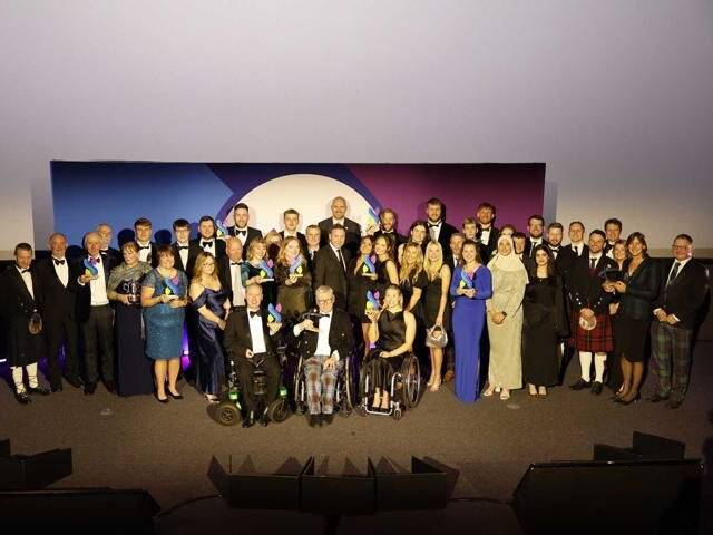 A group photo of all the award winners from the Scottish sports awards