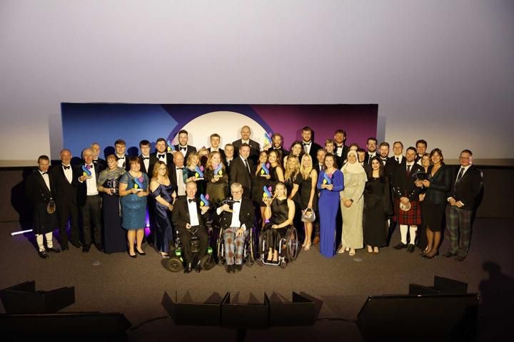 A group photo of all the award winners from the Scottish sports awards